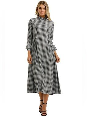 GANNI Printed Crepe Long Sleeve Midi Dress Brunnera Blue Size 40 (Large)